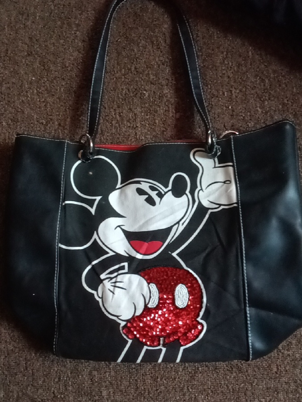 Black Mickey Mouse Sequin Accent Tote Bag